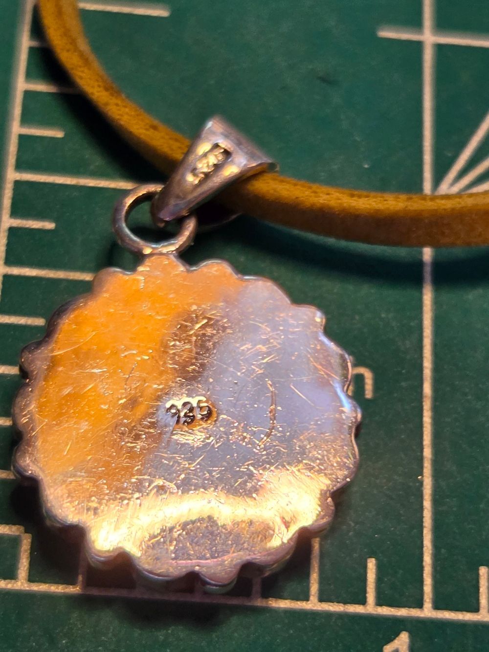 Sterling Silver Turquoise Flower Cluster Pendant Necklace 15-17 Inch Leather - Picture 3 of 4